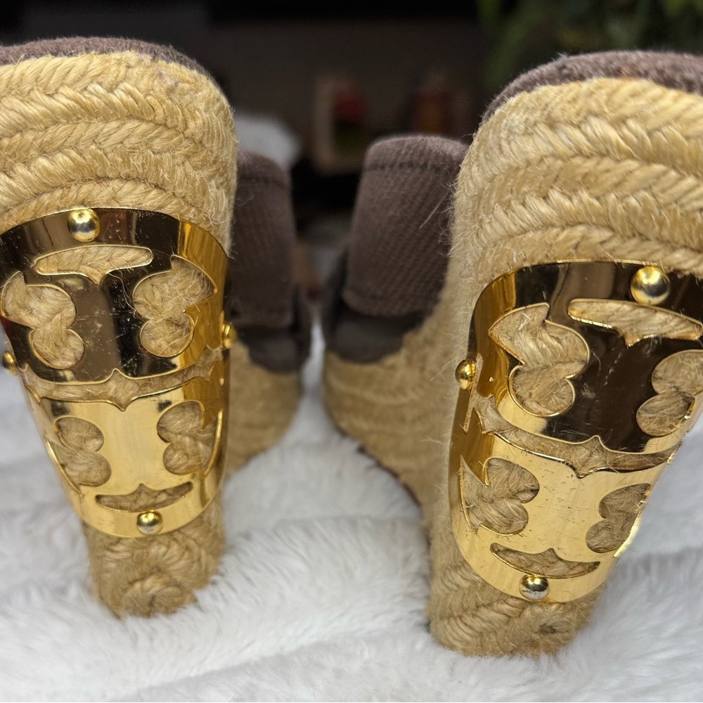 Tory burch Women's Gold and Brown Espadrille Wedges